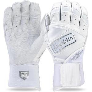 Franklin Sports USA Softball Batting Gloves – Infinite Powerstrap Women’s Fastpitch + Softball Batting Gloves – Durable Full Wrap Cage Practice Gloves – Reinforced Wrist(White/Chrome)