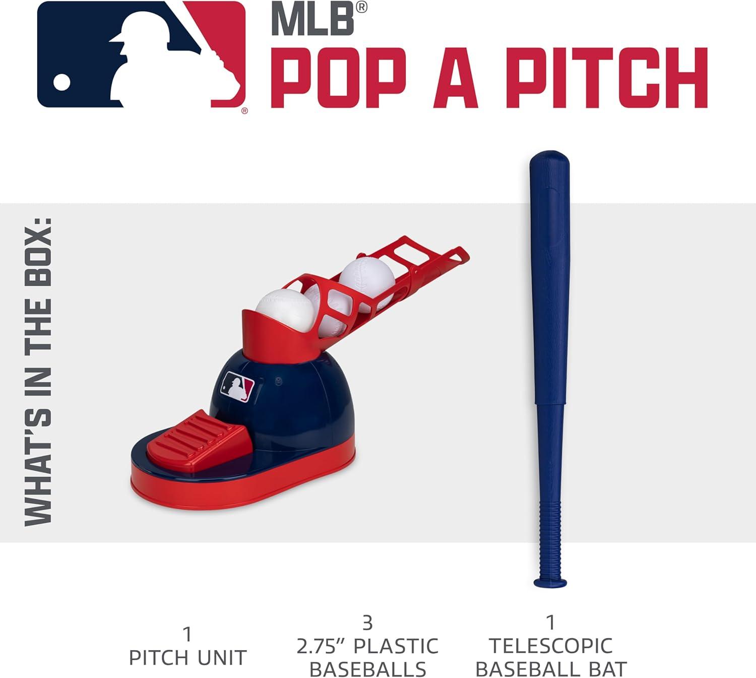 imageFranklin Sports Kids Baseball Pitching Machine Pop A Pitch Batting Machine with Youth Bat 3 Plastic Balls Boys Girls Toy