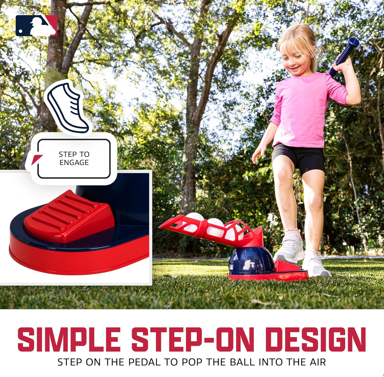 imageFranklin Sports Kids Baseball Pitching Machine Pop A Pitch Batting Machine with Youth Bat 3 Plastic Balls Boys Girls Toy