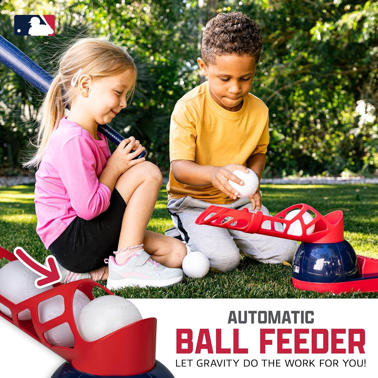 imageFranklin Sports Kids Baseball Pitching Machine Pop A Pitch Batting Machine with Youth Bat 3 Plastic Balls Boys Girls Toy