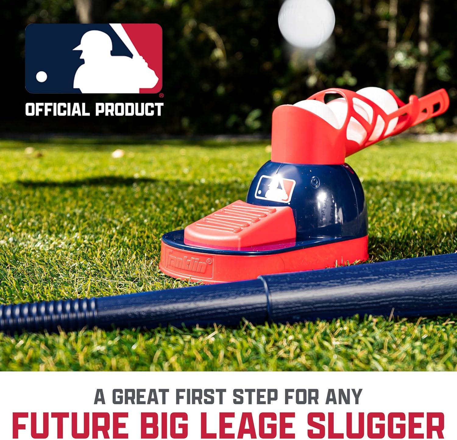 imageFranklin Sports Kids Baseball Pitching Machine Pop A Pitch Batting Machine with Youth Bat 3 Plastic Balls Boys Girls Toy