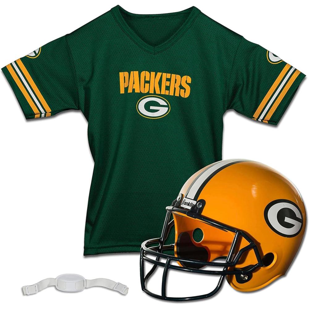 imageFranklin Sports NFL Kids Helmet  Jersey Sets  Youth NFL Team Uniform Sets  Costume Set  Helmet Jersey  ChinstrapMediumGreen Bay Packers