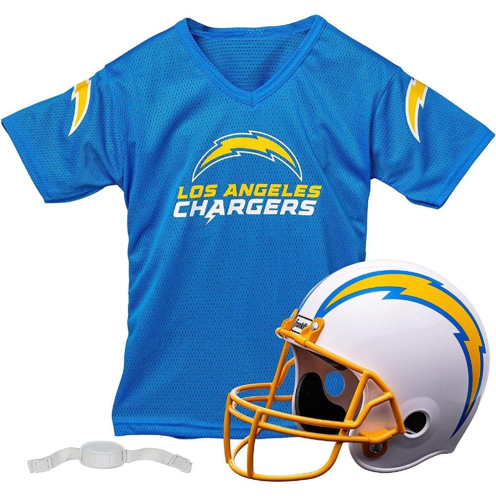 imageFranklin Sports NFL Kids Helmet  Jersey Sets  Youth NFL Team Uniform Sets  Costume Set  Helmet Jersey  ChinstrapMediumLos Angeles Chargers