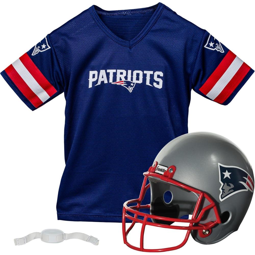 imageFranklin Sports NFL Kids Helmet  Jersey Sets  Youth NFL Team Uniform Sets  Costume Set  Helmet Jersey  ChinstrapMediumNew England Patriots