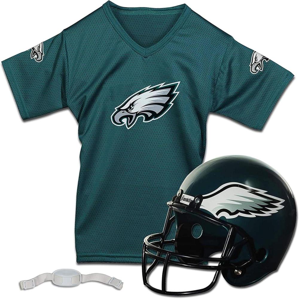 imageFranklin Sports NFL Kids Helmet  Jersey Sets  Youth NFL Team Uniform Sets  Costume Set  Helmet Jersey  ChinstrapMediumPhiladelphia Eagles