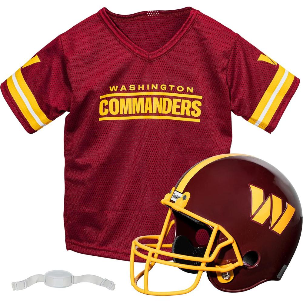 imageFranklin Sports NFL Kids Helmet  Jersey Sets  Youth NFL Team Uniform Sets  Costume Set  Helmet Jersey  ChinstrapMediumWashington Commanders