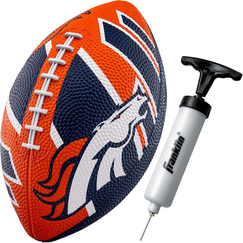 imageFranklin Sports NFL Team Footballs Rubber Youth Mini Balls for All Teams Kids 85quot Football Air Pump Sets Official NFL LicensedDenver Broncos