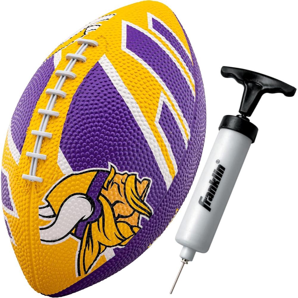 imageFranklin Sports NFL Team Footballs Rubber Youth Mini Balls for All Teams Kids 85quot Football Air Pump Sets Official NFL LicensedMinnesota Vikings
