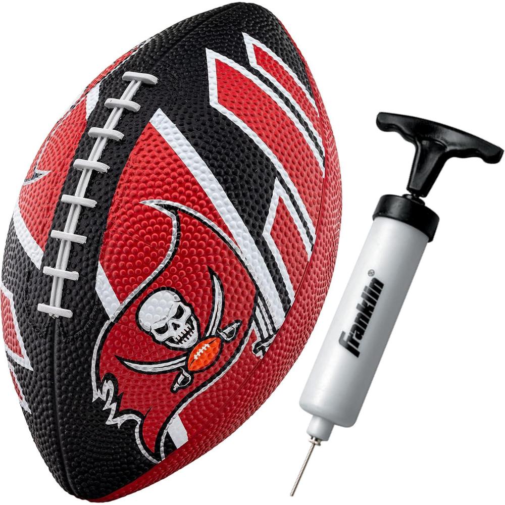 imageFranklin Sports NFL Team Footballs Rubber Youth Mini Balls for All Teams Kids 85quot Football Air Pump Sets Official NFL LicensedTampa Bay Buccaneers