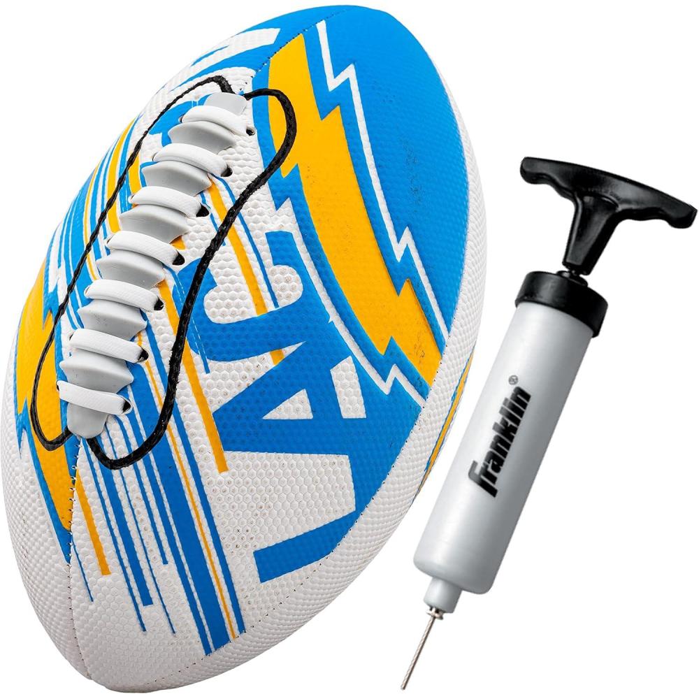 imageFranklin Sports NFL Team Mini Footballs  Youth 85quot Official NFL Licensed Football  Air Pump SetLos Angeles Chargers