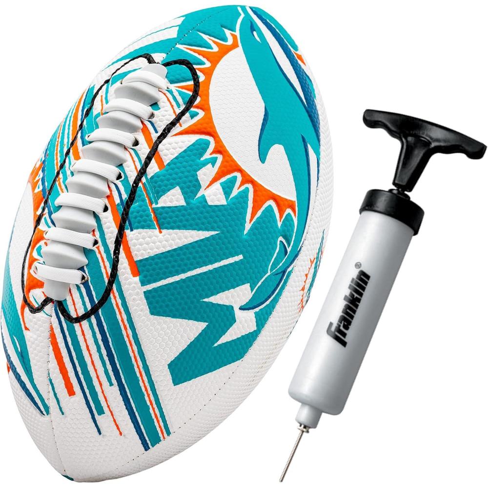 imageFranklin Sports NFL Team Mini Footballs  Youth 85quot Official NFL Licensed Football  Air Pump SetMiami Dolphins