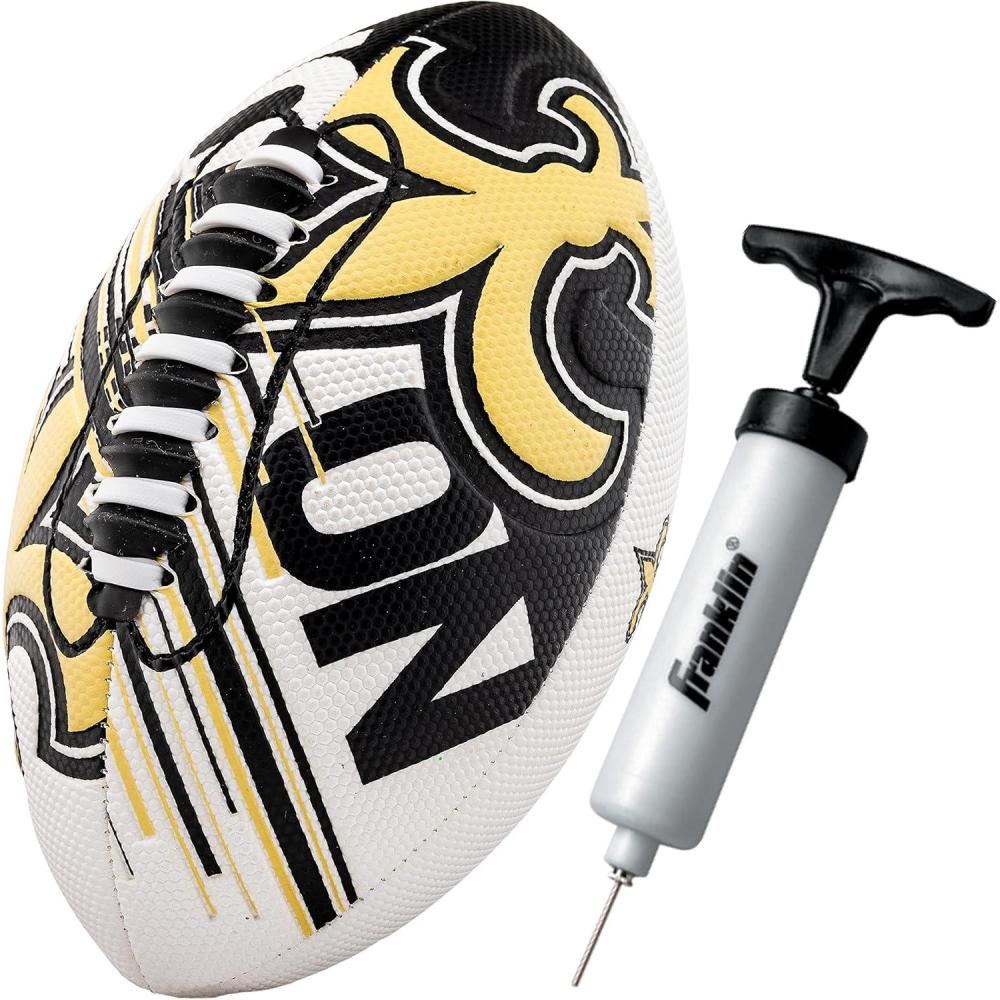 imageFranklin Sports NFL Team Mini Footballs  Youth 85quot Official NFL Licensed Football  Air Pump SetNew Orleans Saints