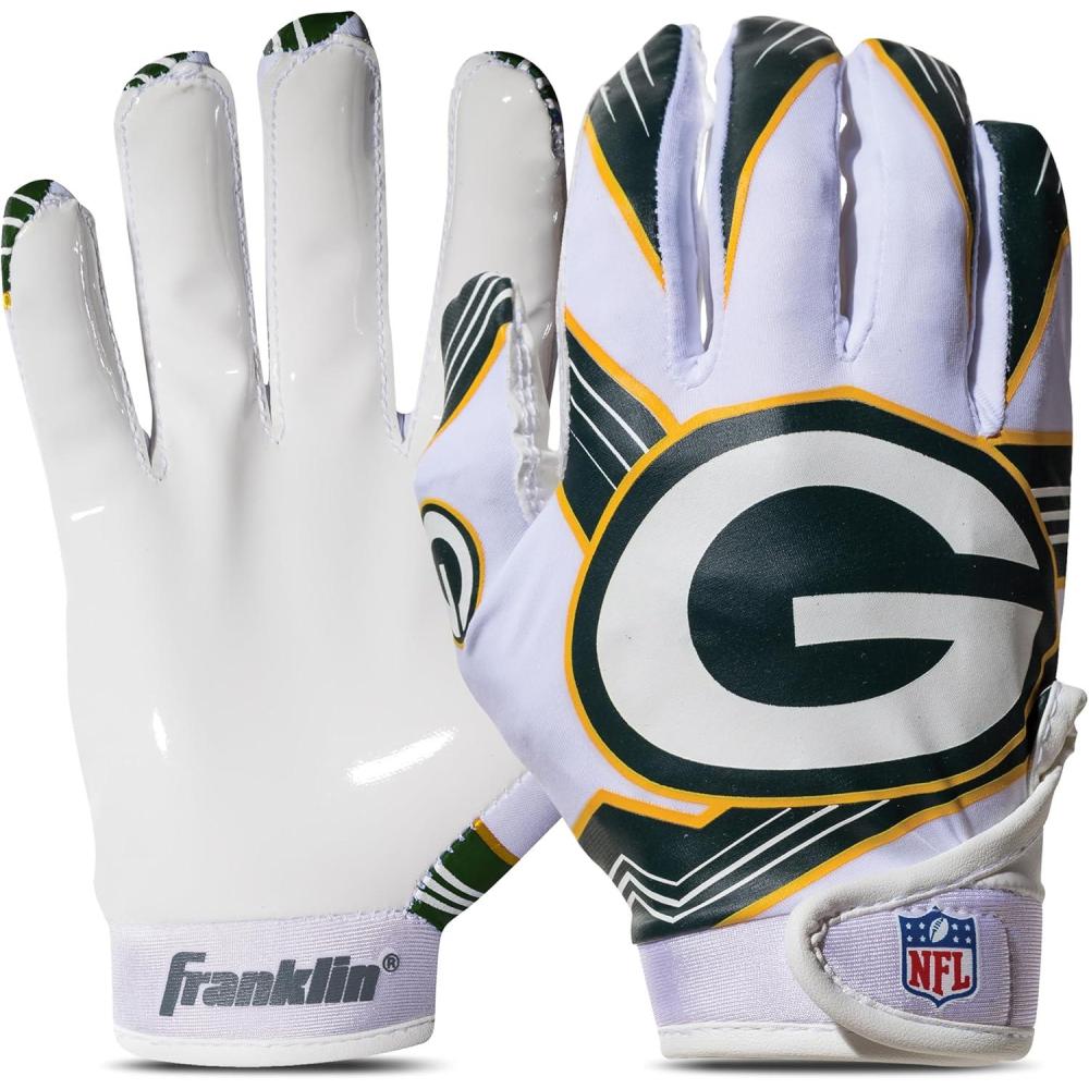 imageFranklin Sports Youth NFL Football Receiver Gloves  Kids Football Gloves Pair  NFL Team Logos and Silicone PalmGreen Bay Packers