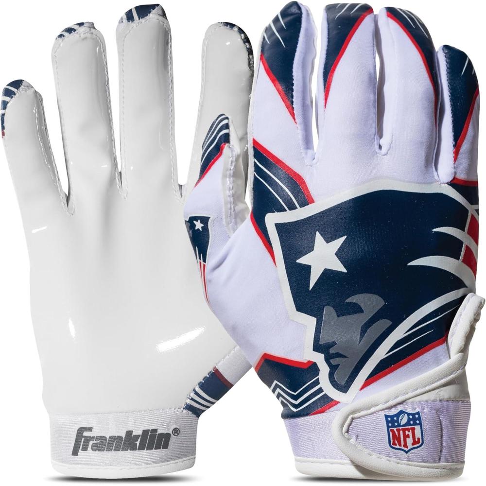 imageFranklin Sports Youth NFL Football Receiver Gloves  Kids Football Gloves Pair  NFL Team Logos and Silicone PalmNew England Patriots