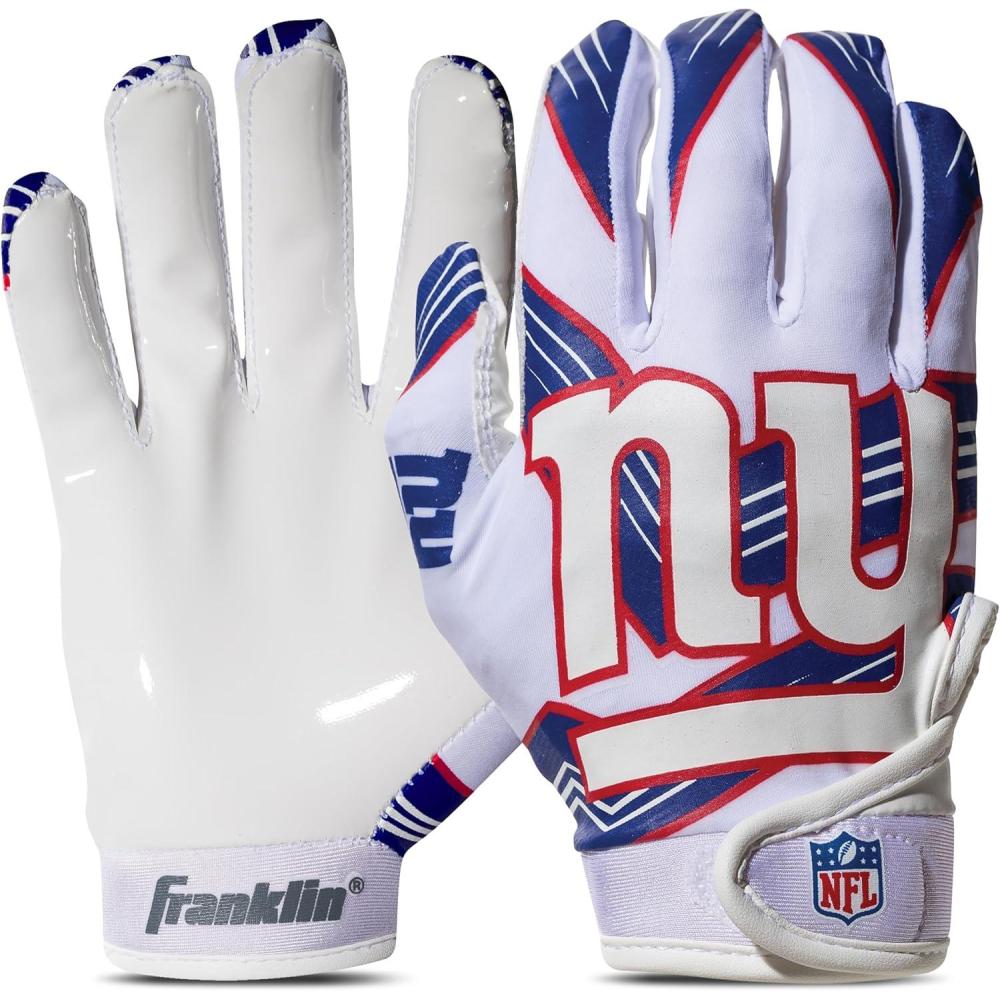 imageFranklin Sports Youth NFL Football Receiver Gloves  Kids Football Gloves Pair  NFL Team Logos and Silicone PalmNew York Giants