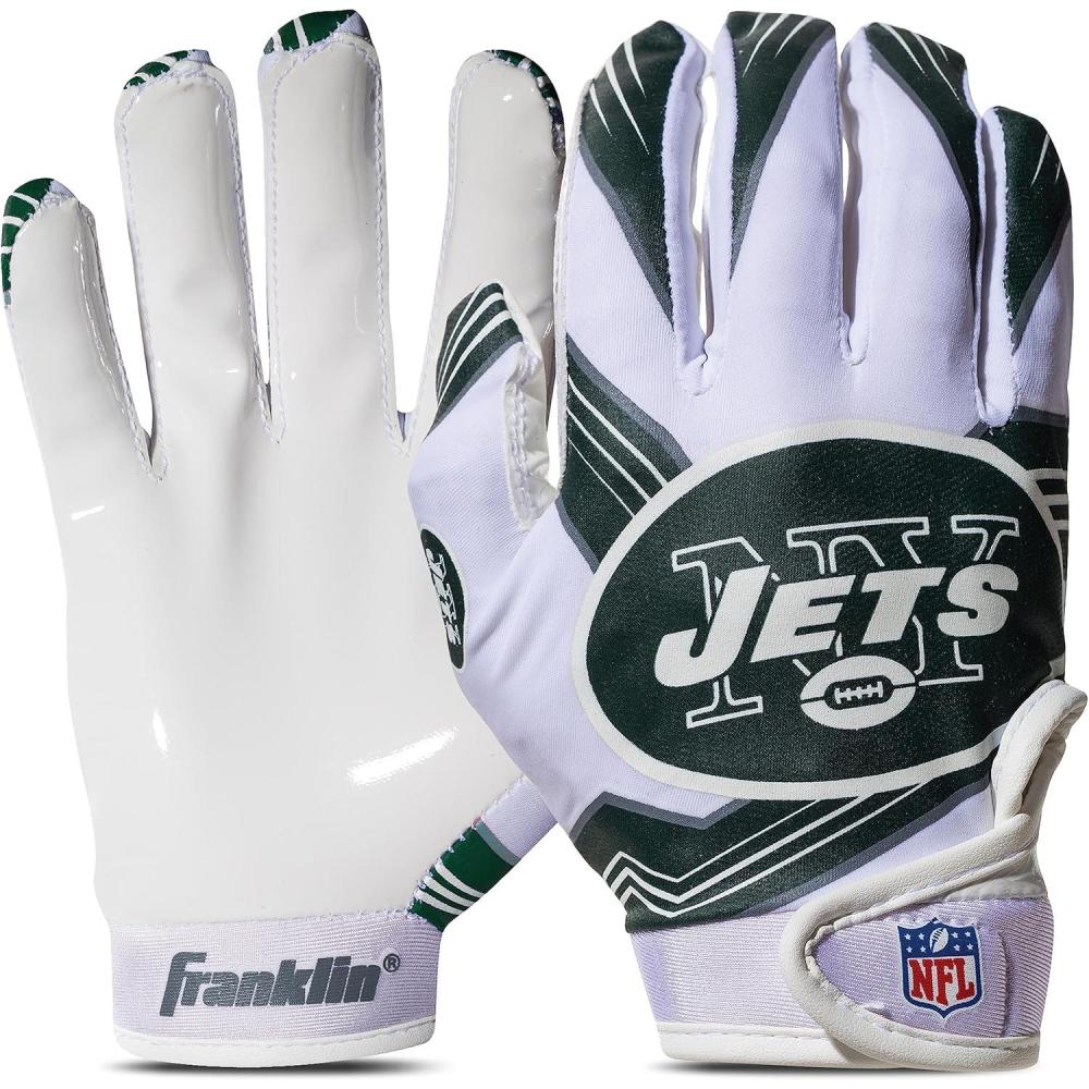 imageFranklin Sports Youth NFL Football Receiver Gloves  Kids Football Gloves Pair  NFL Team Logos and Silicone PalmNew York Jets