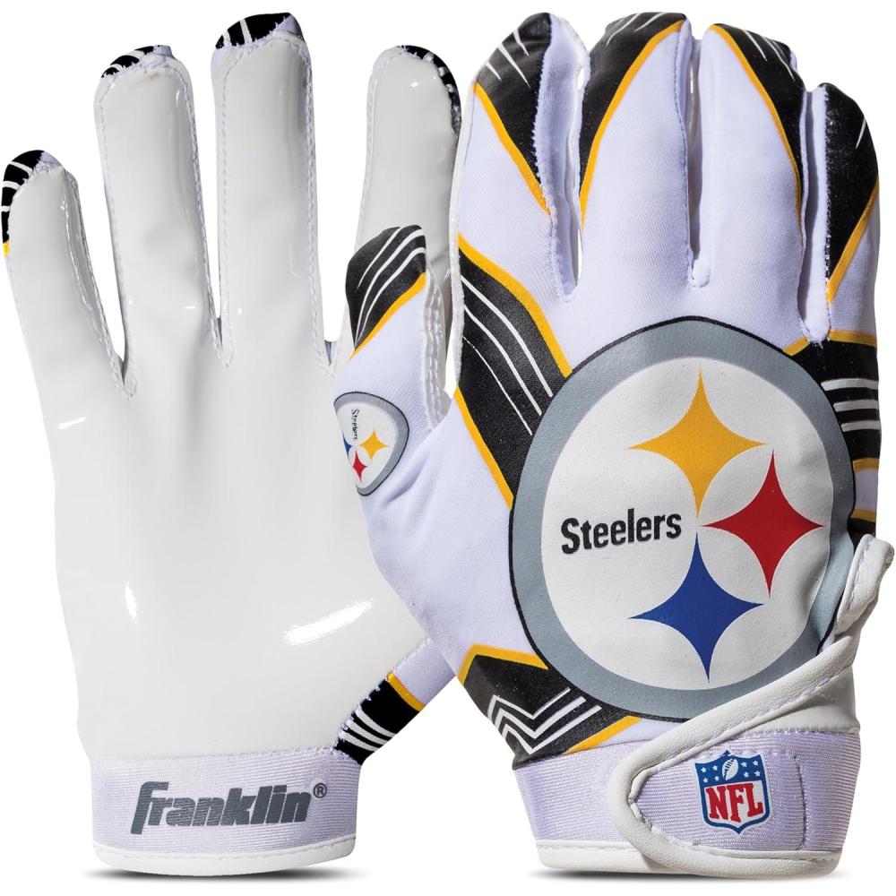 imageFranklin Sports Youth NFL Football Receiver Gloves  Kids Football Gloves Pair  NFL Team Logos and Silicone PalmPittsburgh Steelers