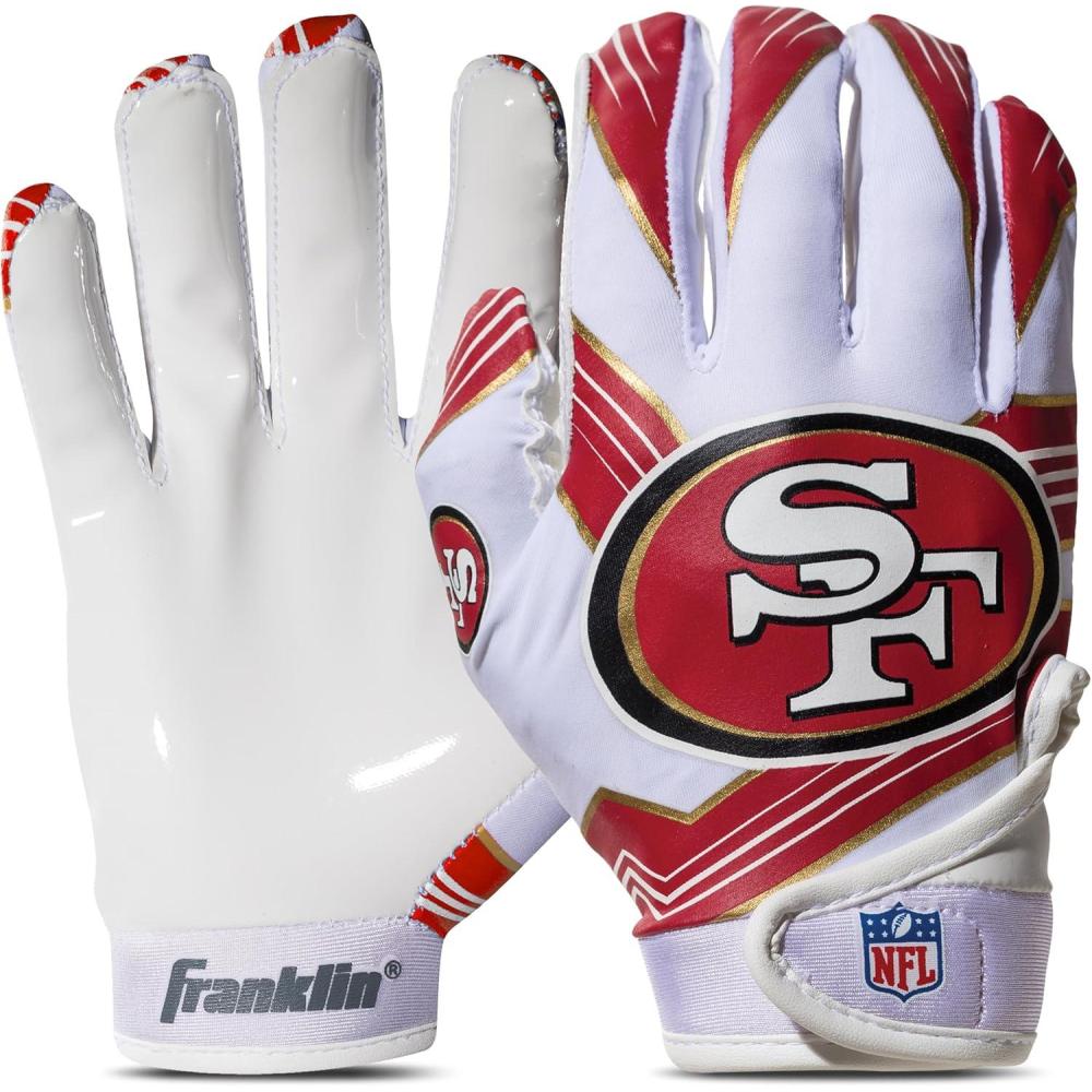 imageFranklin Sports Youth NFL Football Receiver Gloves  Kids Football Gloves Pair  NFL Team Logos and Silicone PalmSan Francisco 49ers