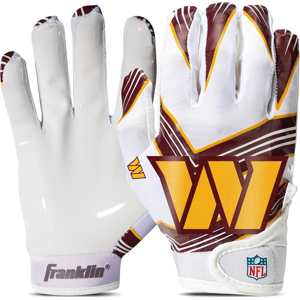 imageFranklin Sports Youth NFL Football Receiver Gloves  Kids Football Gloves Pair  NFL Team Logos and Silicone PalmWashington Commanders