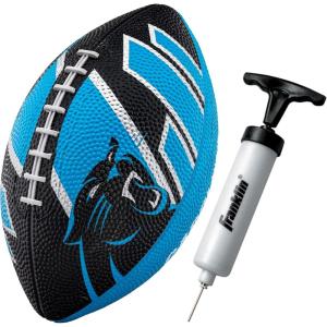 Franklin Sports NFL Team Footballs – Rubber Youth Mini Balls for All Teams – Kids 8.5″ Football + Air Pump Sets – Official NFL Licensed(Carolina Panthers)
