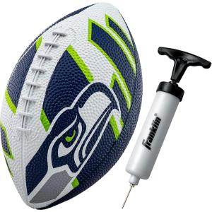Franklin Sports NFL Team Footballs – Rubber Youth Mini Balls for All Teams – Kids 8.5″ Football + Air Pump Sets – Official NFL Licensed(Seattle Seahawks)