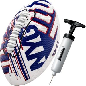 Franklin Sports NFL Team Mini Footballs – Youth 8.5″ Official NFL Licensed Football + Air Pump Set(New York Giants)
