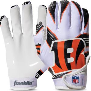 Franklin Sports Youth NFL Football Receiver Gloves – Kids Football Gloves Pair – NFL Team Logos and Silicone Palm(Cincinnati Bengals)