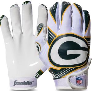 Franklin Sports Youth NFL Football Receiver Gloves – Kids Football Gloves Pair – NFL Team Logos and Silicone Palm(Green Bay Packers)
