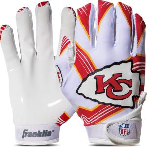 Franklin Sports Youth NFL Football Receiver Gloves – Kids Football Gloves Pair – NFL Team Logos and Silicone Palm(Kansas City Chiefs)