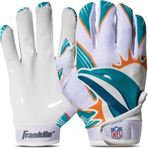 Franklin Sports Youth NFL Football Receiver Gloves – Kids Football Gloves Pair – NFL Team Logos and Silicone Palm(Miami Dolphins)