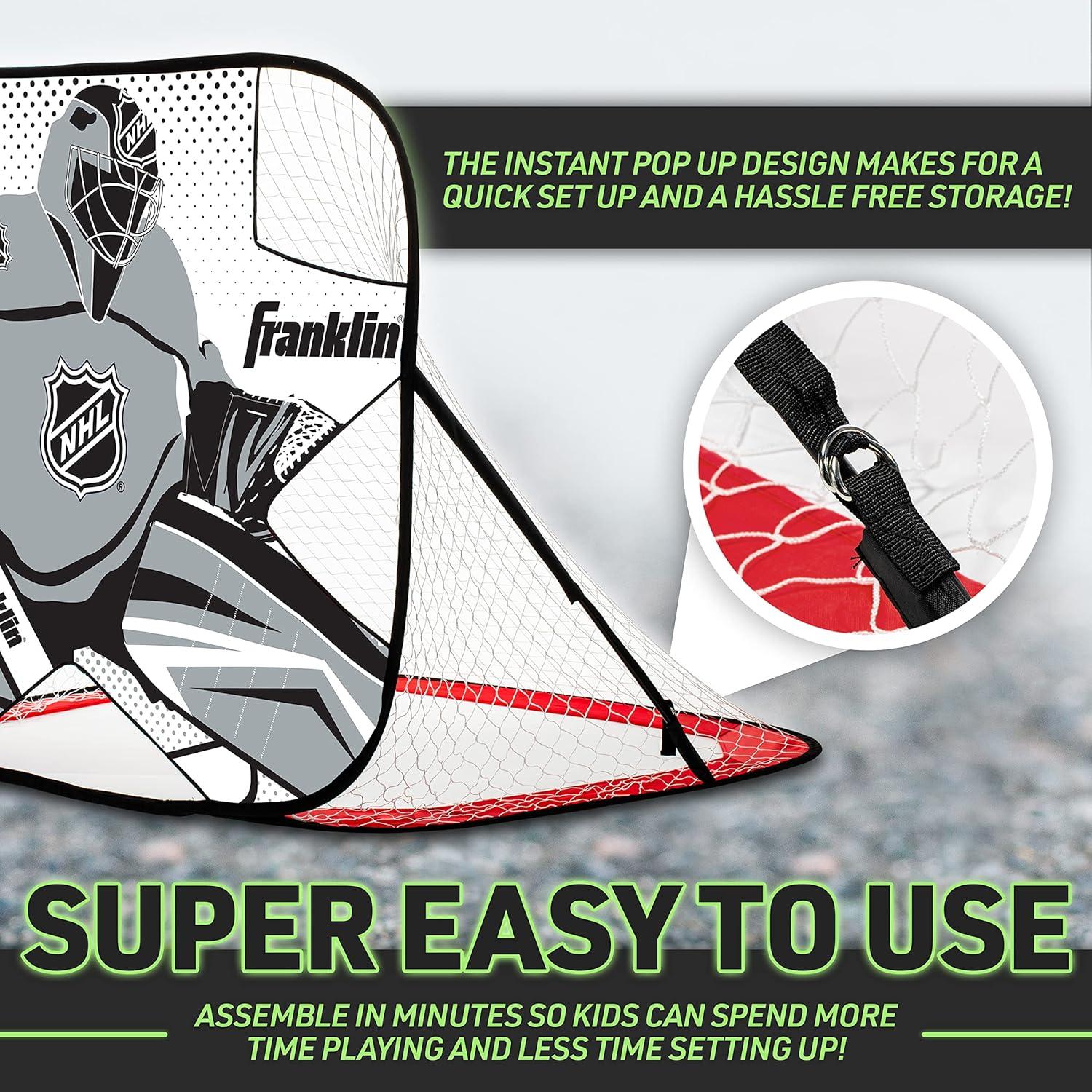 image:imageFranklin Sports Kids Portable Street Hockey Goal Shooter Tutor Set Pop Up Folding Net with Goalie Target Included 2in1 Goal Set