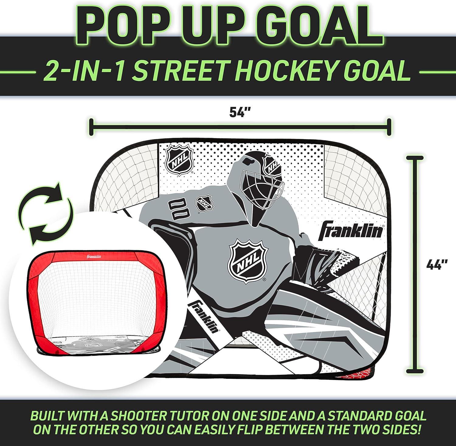 image:imageFranklin Sports Kids Portable Street Hockey Goal Shooter Tutor Set Pop Up Folding Net with Goalie Target Included 2in1 Goal Set