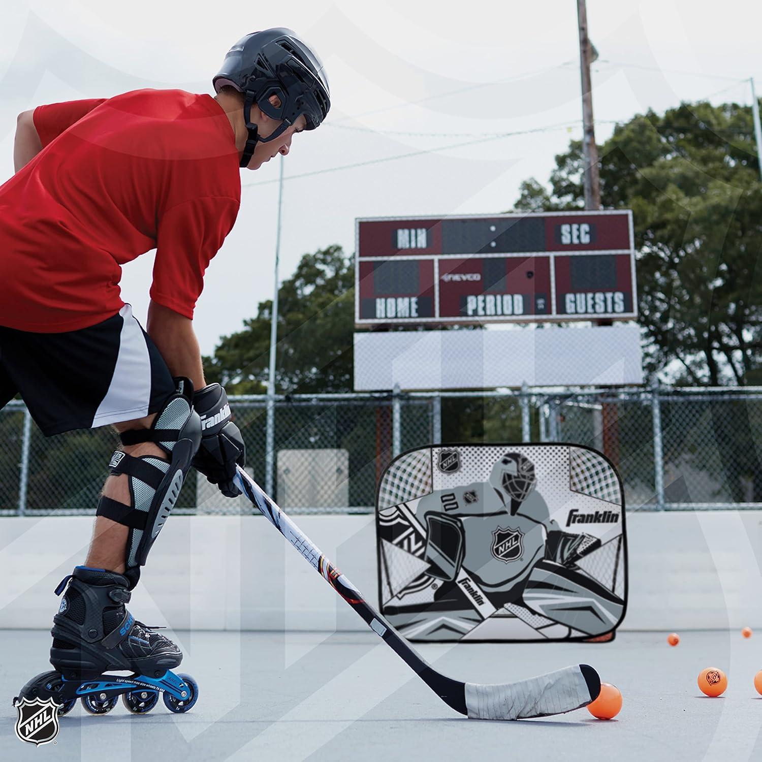 image:imageFranklin Sports Kids Portable Street Hockey Goal Shooter Tutor Set Pop Up Folding Net with Goalie Target Included 2in1 Goal Set