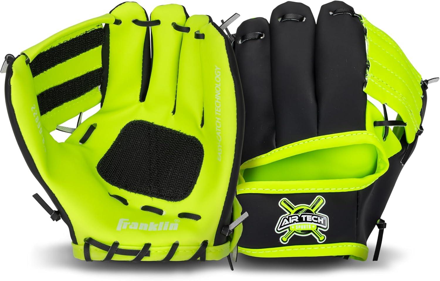 image:imageFranklin Sports Kids Toy Baseball Glove Ball Set Stiktek Baseball Teeball Glove for Boys Girls SelfStick Mitt Ball Included Youth Baseball Toy for Ages 3 8 Inch GloveBlackYellow