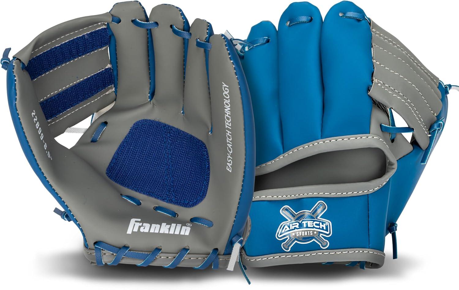 image:imageFranklin Sports Kids Toy Baseball Glove Ball Set Stiktek Baseball Teeball Glove for Boys Girls SelfStick Mitt Ball Included Youth Baseball Toy for Ages 3 8 Inch GloveGreyNavy