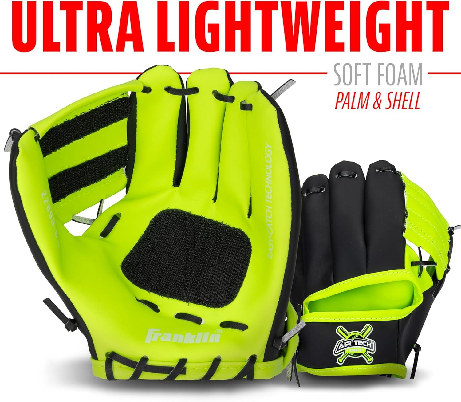 image:imageFranklin Sports Kids Toy Baseball Glove Ball Set Stiktek Baseball Teeball Glove for Boys Girls SelfStick Mitt Ball Included Youth Baseball Toy for Ages 3 8 Inch GloveBlackYellow