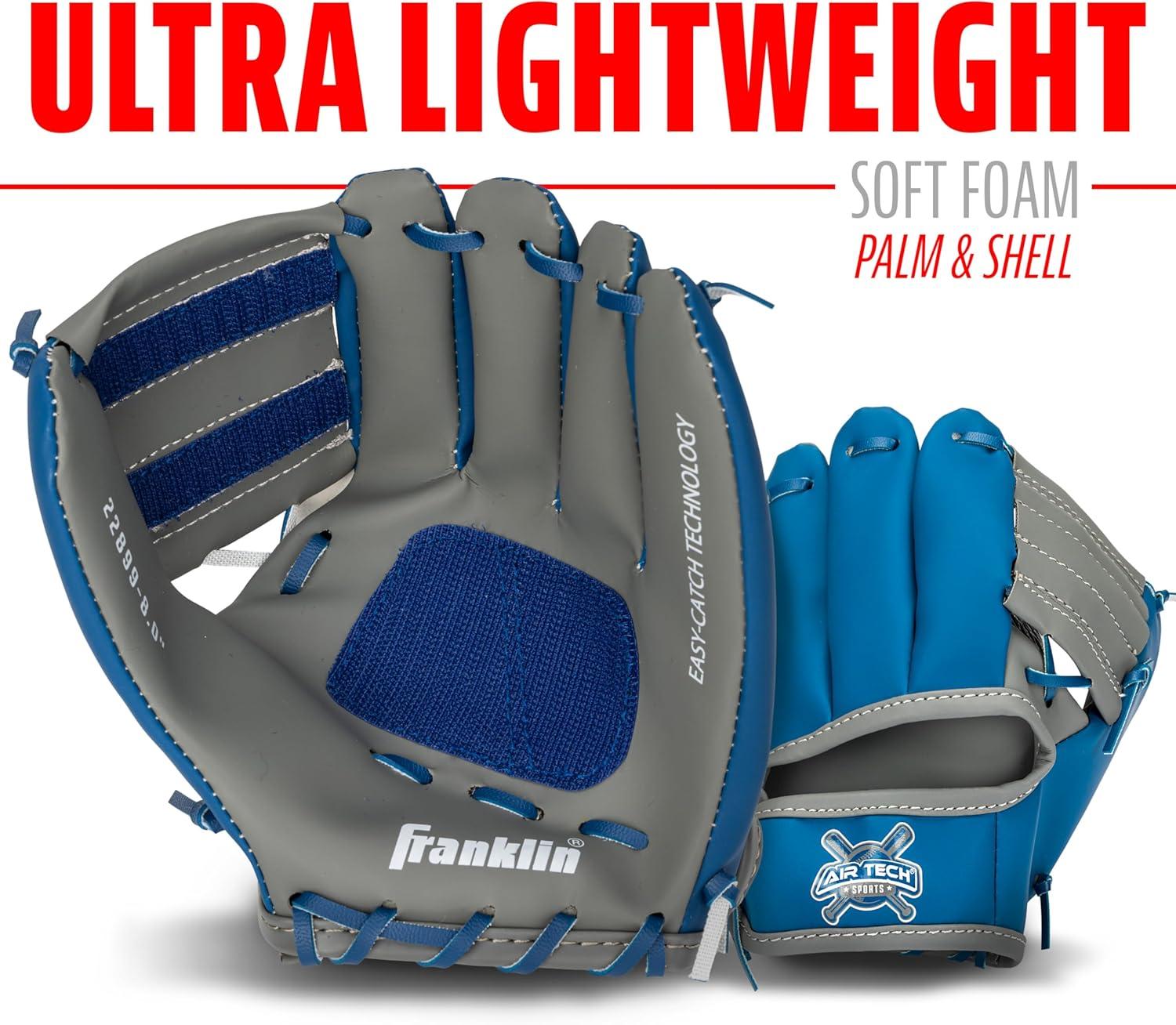 image:imageFranklin Sports Kids Toy Baseball Glove Ball Set Stiktek Baseball Teeball Glove for Boys Girls SelfStick Mitt Ball Included Youth Baseball Toy for Ages 3 8 Inch GloveGreyNavy