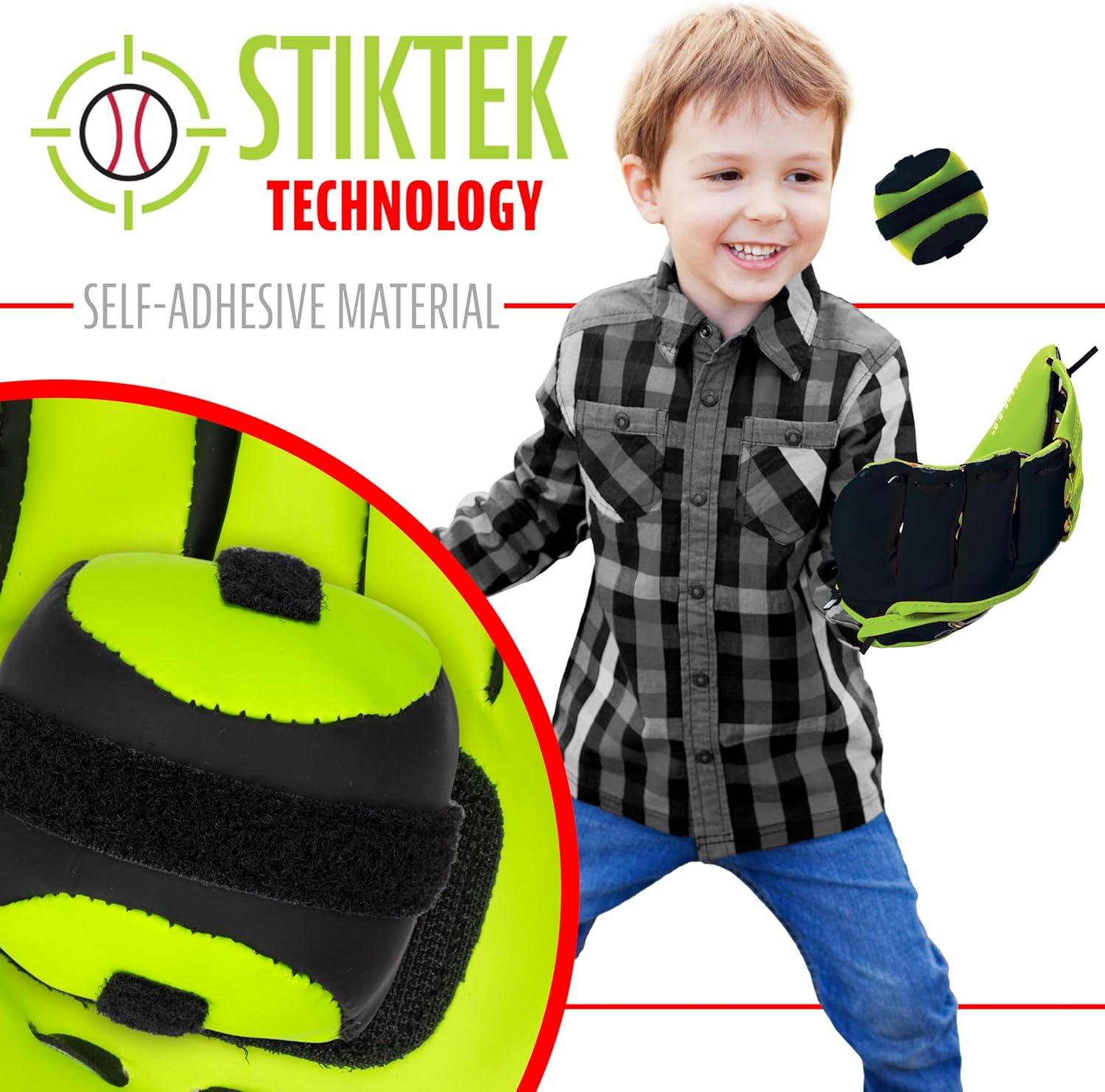 image:imageFranklin Sports Kids Toy Baseball Glove Ball Set Stiktek Baseball Teeball Glove for Boys Girls SelfStick Mitt Ball Included Youth Baseball Toy for Ages 3 8 Inch GloveBlackYellow