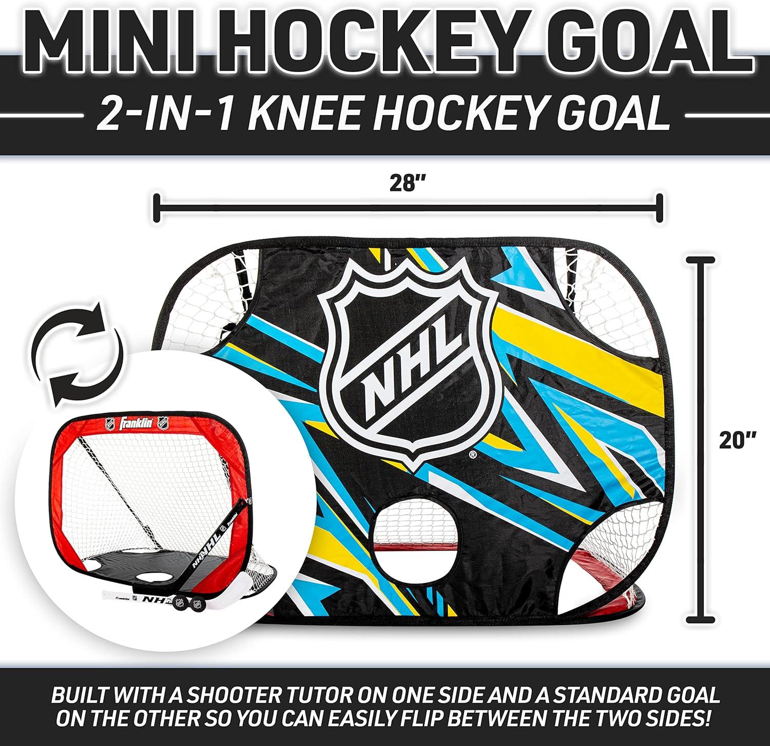 image:imageFranklin Sports NHL Kids Mini Hockey Goal Shooting Target Set Knee Hockey Pop Up Goal Shooter Tutor with 2 Mini Sticks 2 Foam Balls