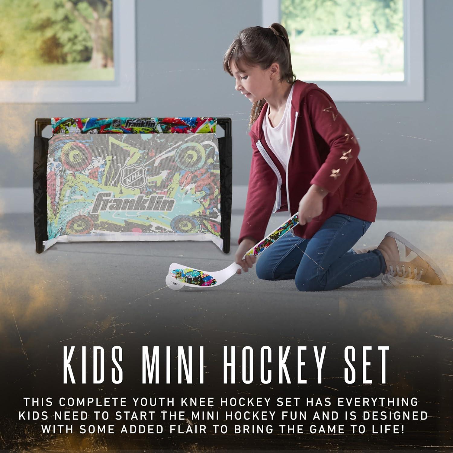 image:imageFranklin Sports NHL Kids Mini Hockey Set Includes 1 Knee Hockey Goal 2 Mini Sticks 2 Foam Balls Indoor Toy Youth Goal Sticks Set Graffiti