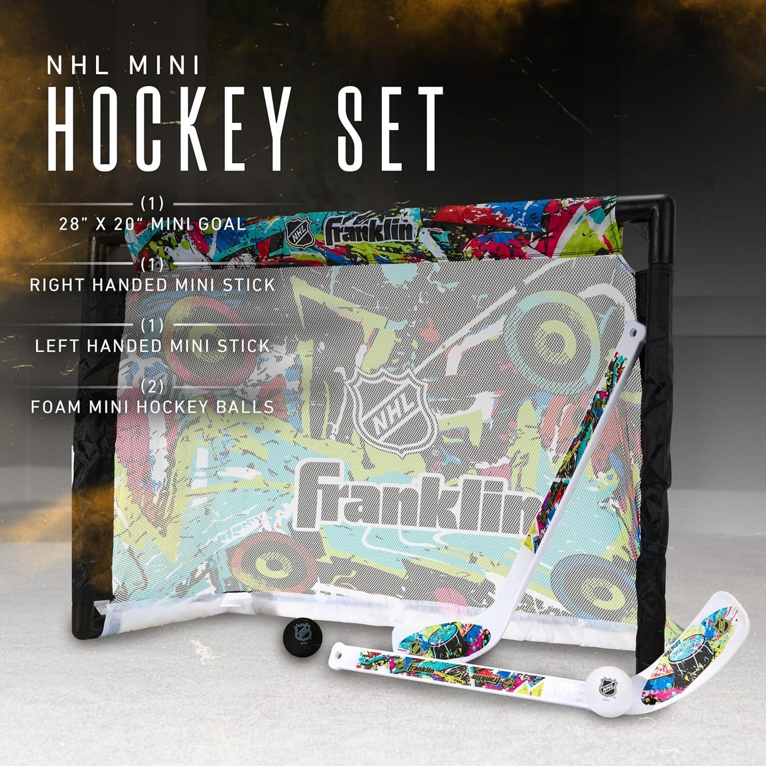 image:imageFranklin Sports NHL Kids Mini Hockey Set Includes 1 Knee Hockey Goal 2 Mini Sticks 2 Foam Balls Indoor Toy Youth Goal Sticks Set Graffiti