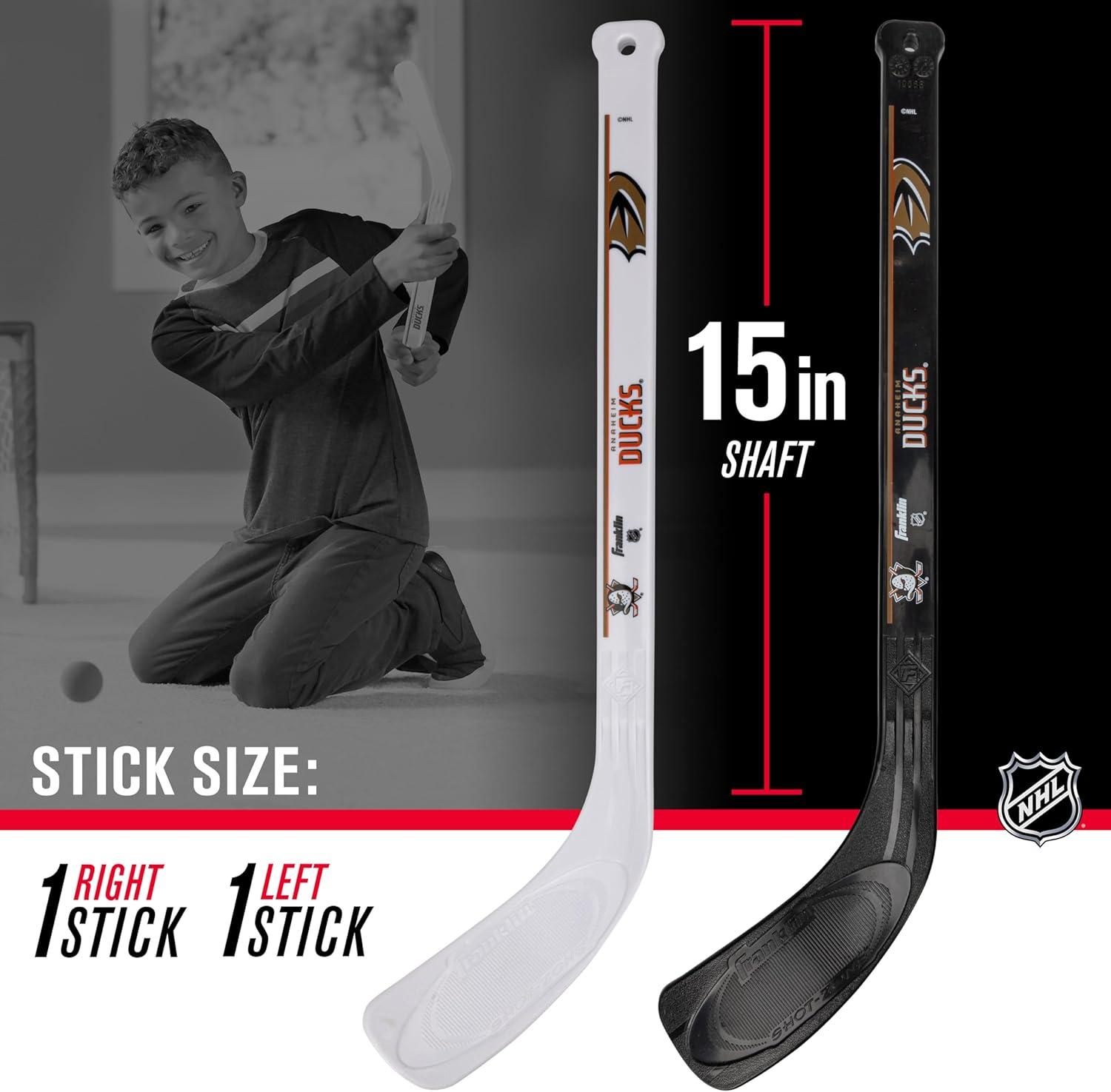image:imageFranklin Sports NHL Mini Hockey Stick Set NHL Team Knee Hockey Stick and Ball Set Two Player Stick Set Great Toy for KidsAnaheim Ducks