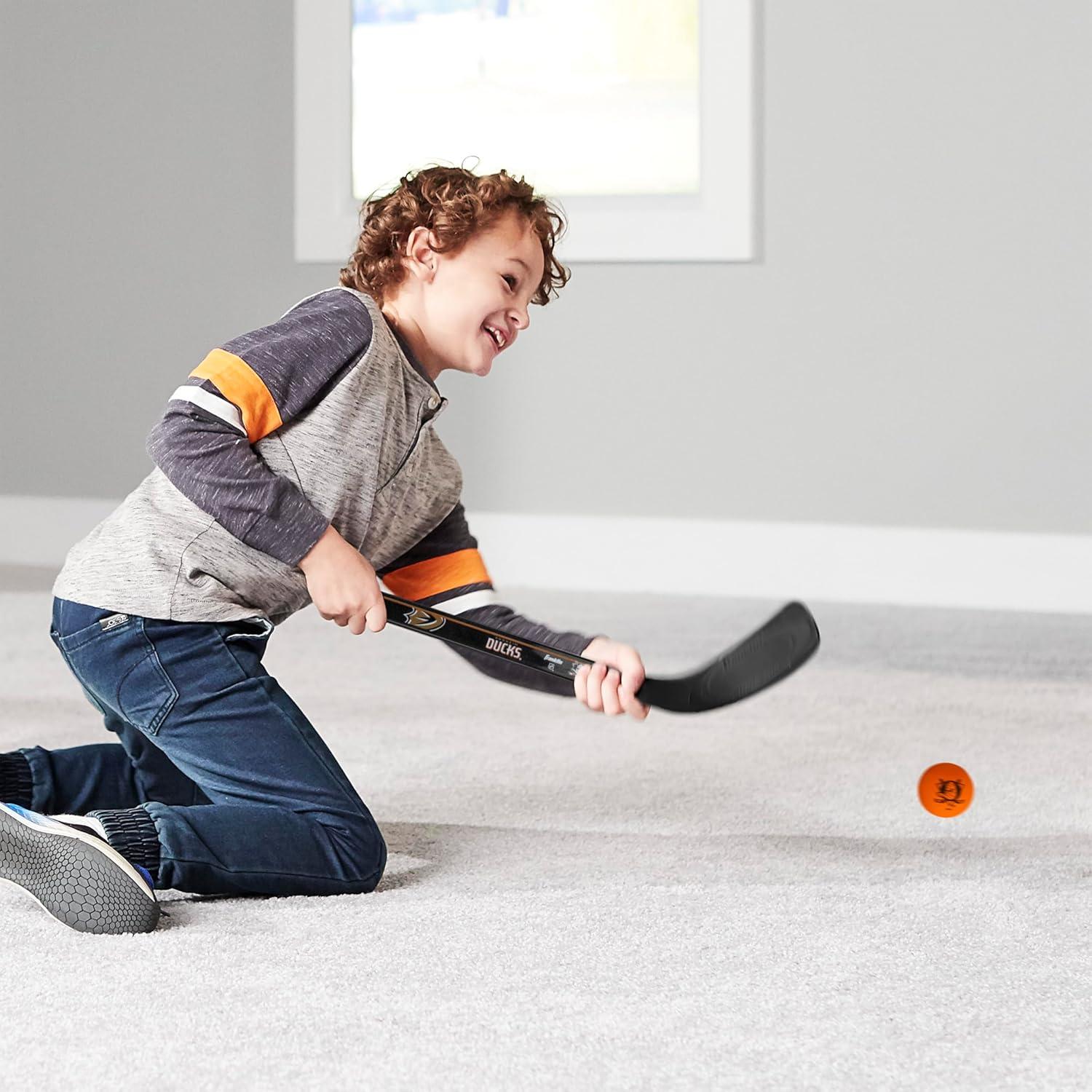 image:imageFranklin Sports NHL Mini Hockey Stick Set NHL Team Knee Hockey Stick and Ball Set Two Player Stick Set Great Toy for KidsAnaheim Ducks