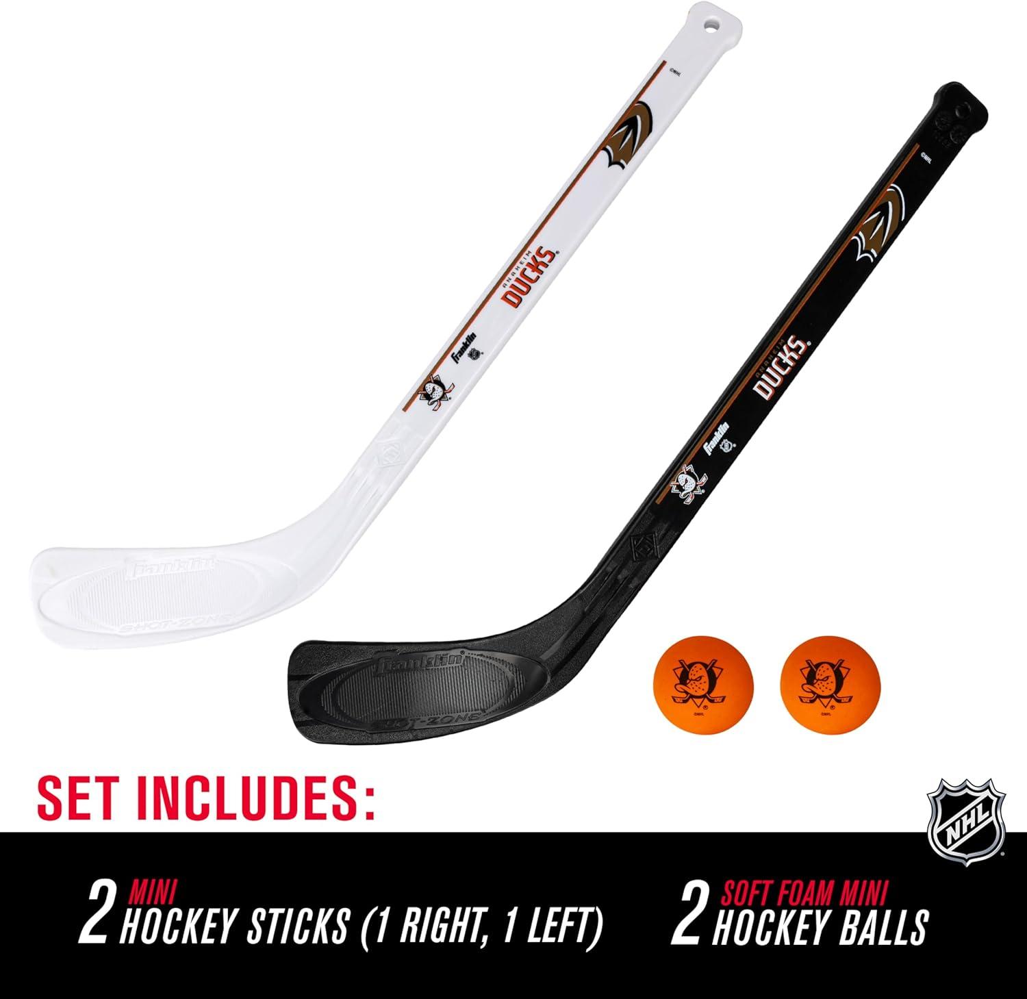 image:imageFranklin Sports NHL Mini Hockey Stick Set NHL Team Knee Hockey Stick and Ball Set Two Player Stick Set Great Toy for KidsAnaheim Ducks
