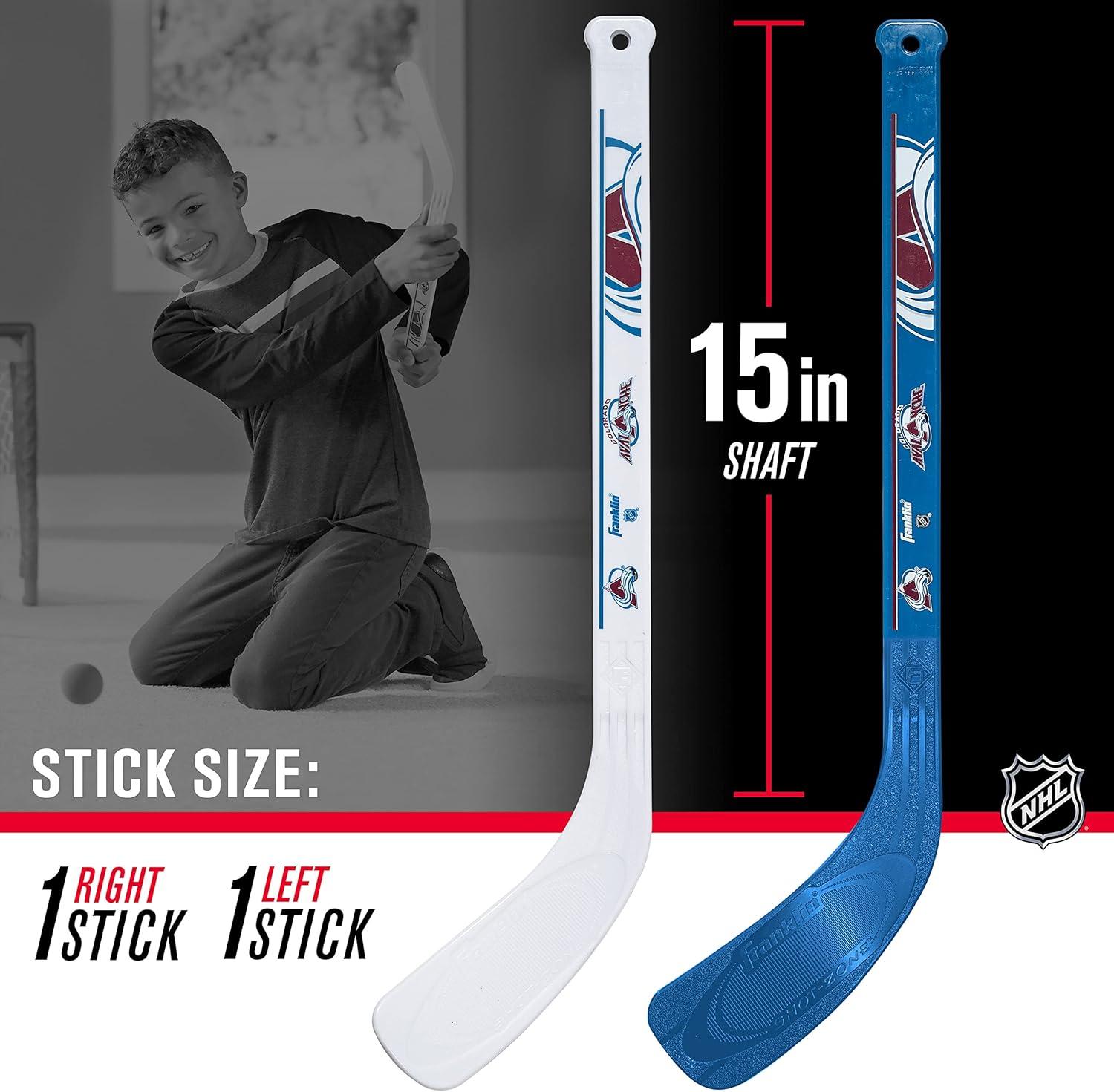image:imageFranklin Sports NHL Mini Hockey Stick Set NHL Team Knee Hockey Stick and Ball Set Two Player Stick Set Great Toy for KidsColorado Avalanche