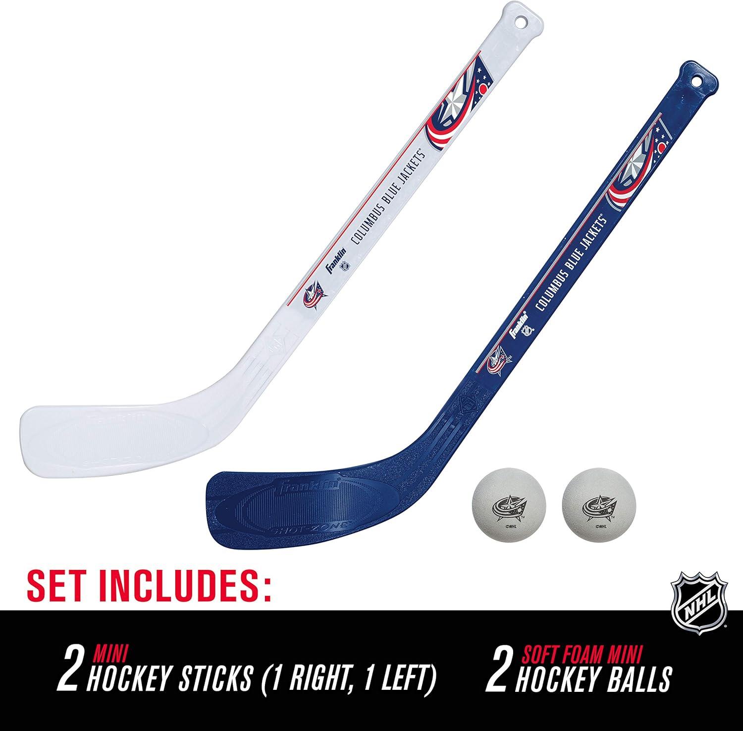 image:imageFranklin Sports NHL Mini Hockey Stick Set NHL Team Knee Hockey Stick and Ball Set Two Player Stick Set Great Toy for KidsColumbus Blue Jackets