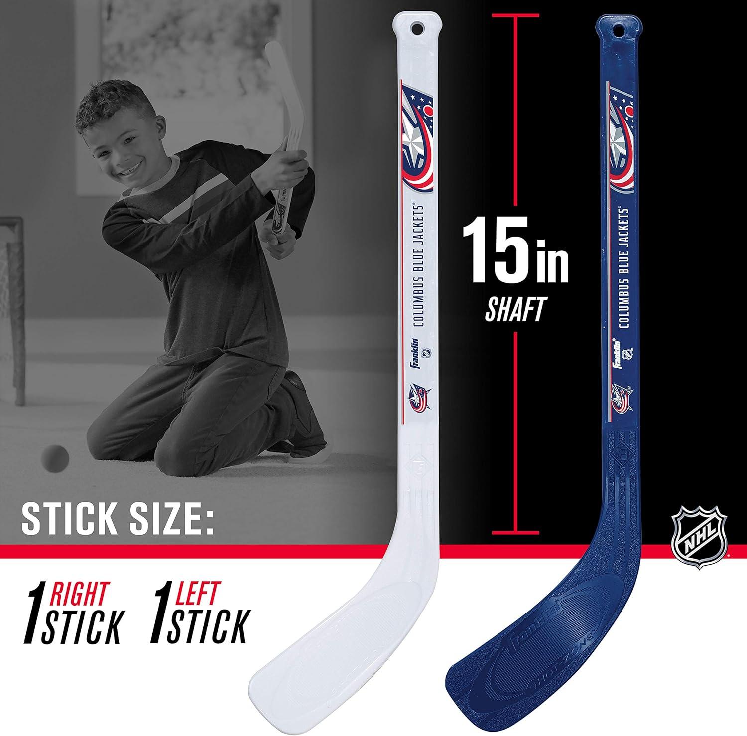 image:imageFranklin Sports NHL Mini Hockey Stick Set NHL Team Knee Hockey Stick and Ball Set Two Player Stick Set Great Toy for KidsColumbus Blue Jackets