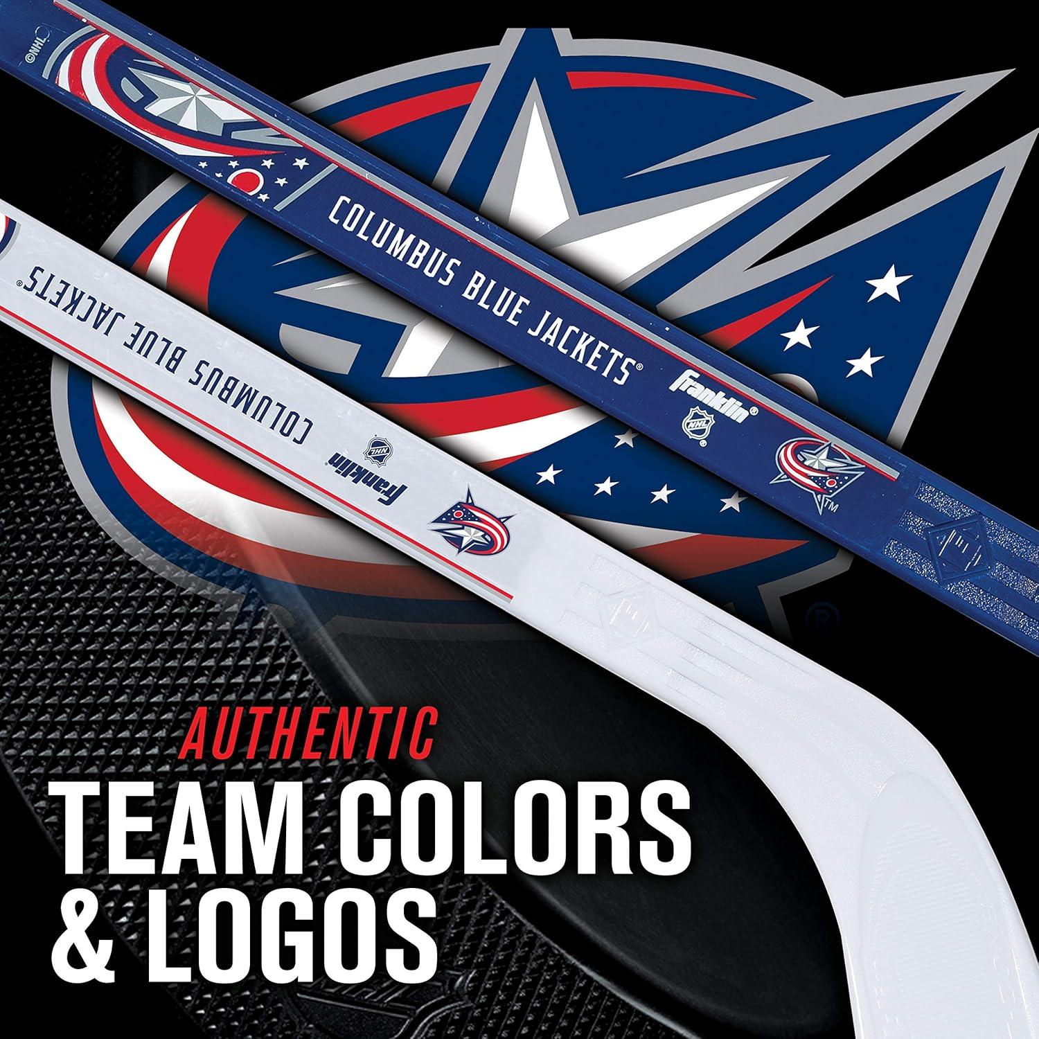 image:imageFranklin Sports NHL Mini Hockey Stick Set NHL Team Knee Hockey Stick and Ball Set Two Player Stick Set Great Toy for KidsColumbus Blue Jackets
