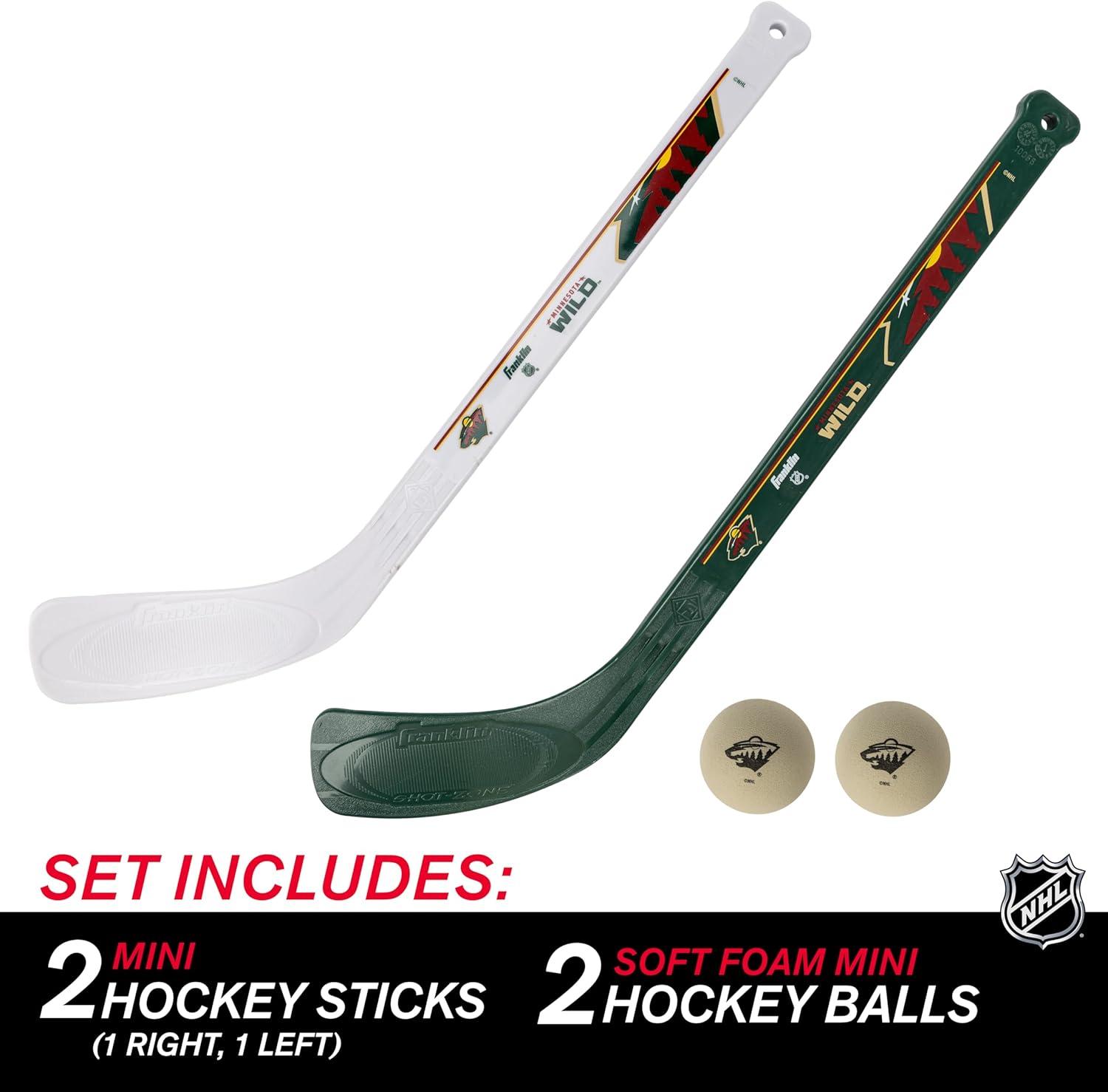 image:imageFranklin Sports NHL Mini Hockey Stick Set NHL Team Knee Hockey Stick and Ball Set Two Player Stick Set Great Toy for KidsMinnesota Wild