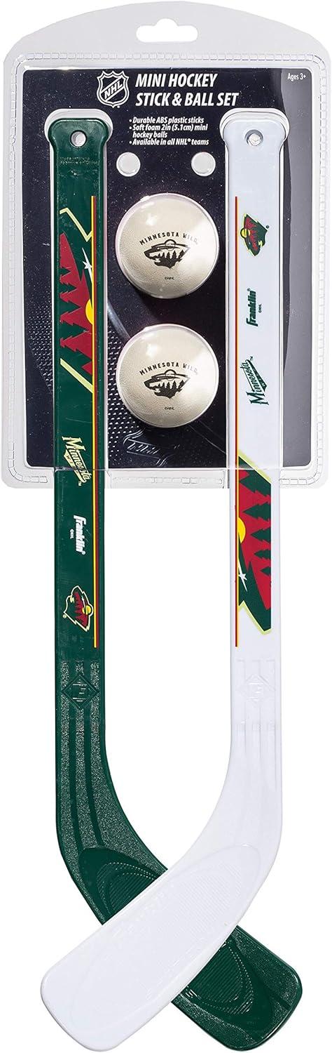 image:imageFranklin Sports NHL Mini Hockey Stick Set NHL Team Knee Hockey Stick and Ball Set Two Player Stick Set Great Toy for KidsMinnesota Wild